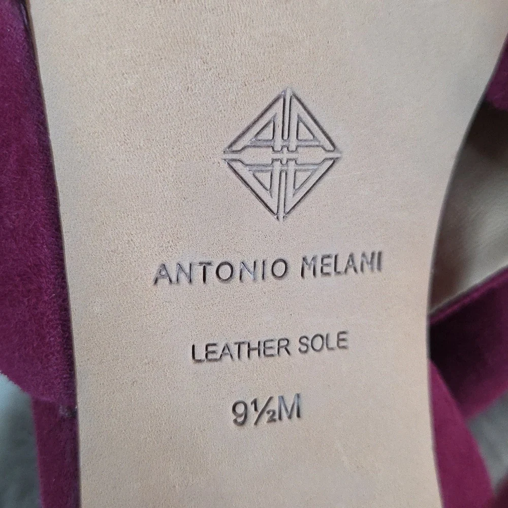ANTONIO MELANI Magenta Suede Block Heel Sandals